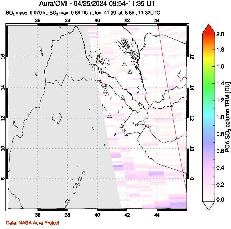 A sulfur dioxide image over Afar and southern Red Sea on Apr 25, 2024.