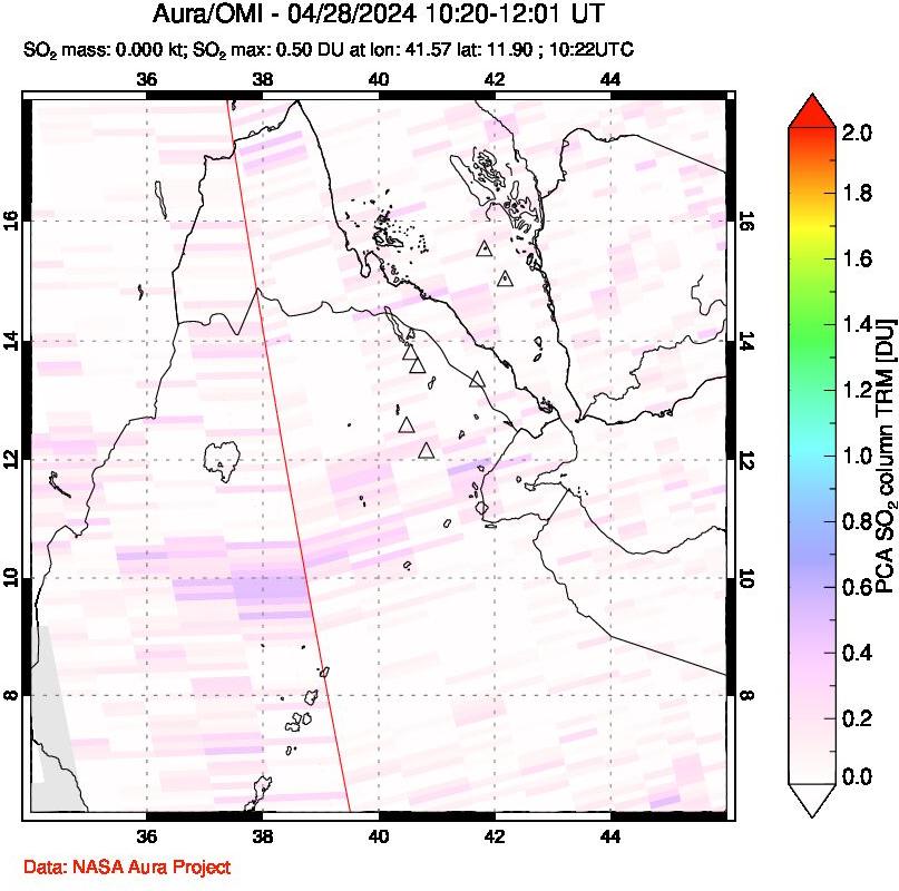 A sulfur dioxide image over Afar and southern Red Sea on Apr 28, 2024.