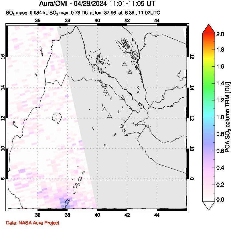 A sulfur dioxide image over Afar and southern Red Sea on Apr 29, 2024.