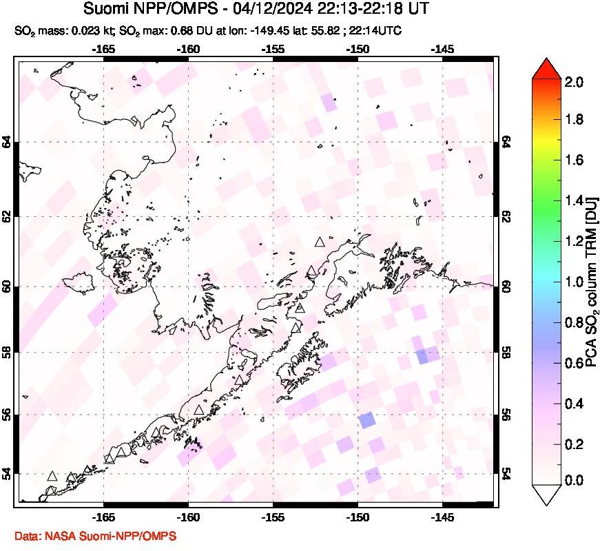 A sulfur dioxide image over Alaska, USA on Apr 12, 2024.