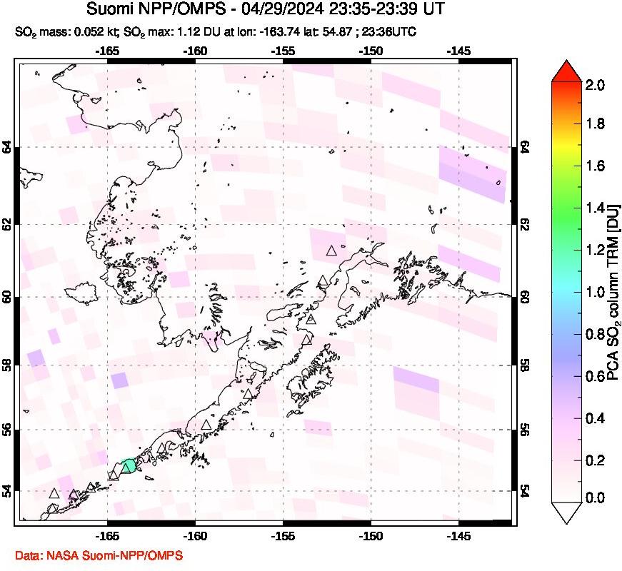 A sulfur dioxide image over Alaska, USA on Apr 29, 2024.