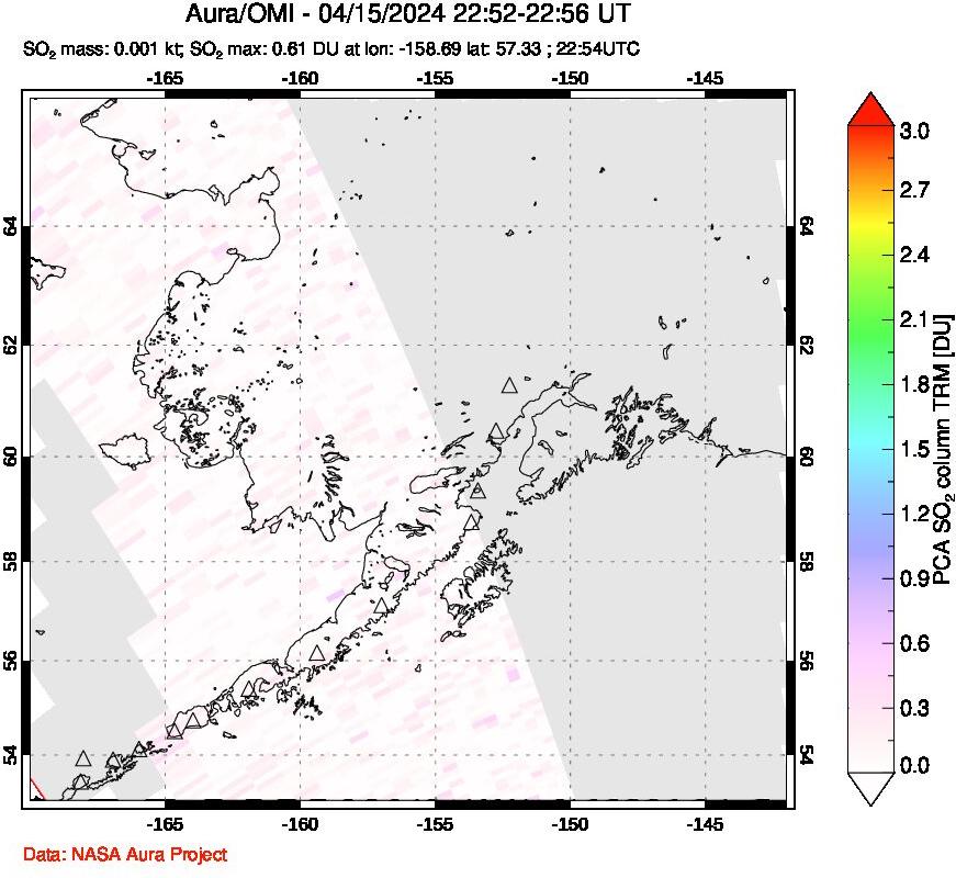 A sulfur dioxide image over Alaska, USA on Apr 15, 2024.