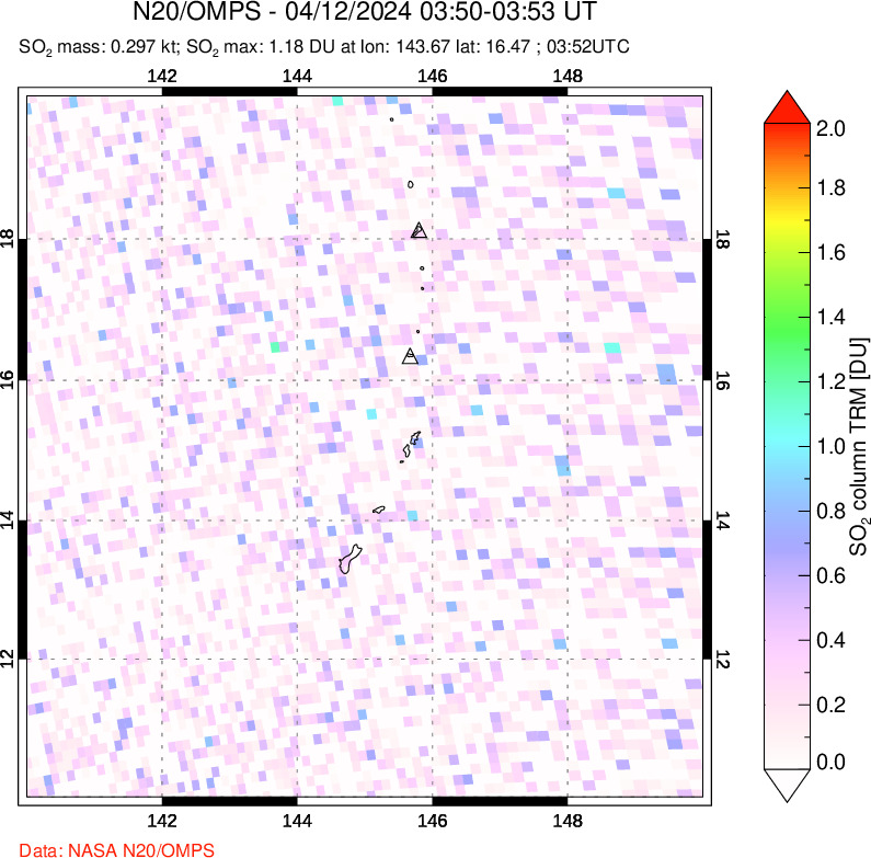 A sulfur dioxide image over Anatahan, Mariana Islands on Apr 12, 2024.