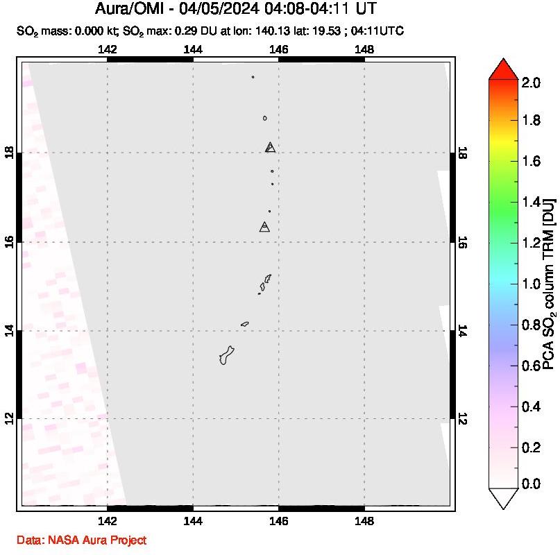 A sulfur dioxide image over Anatahan, Mariana Islands on Apr 05, 2024.