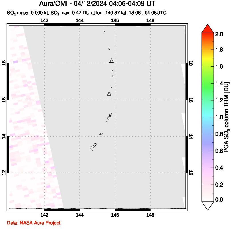 A sulfur dioxide image over Anatahan, Mariana Islands on Apr 12, 2024.