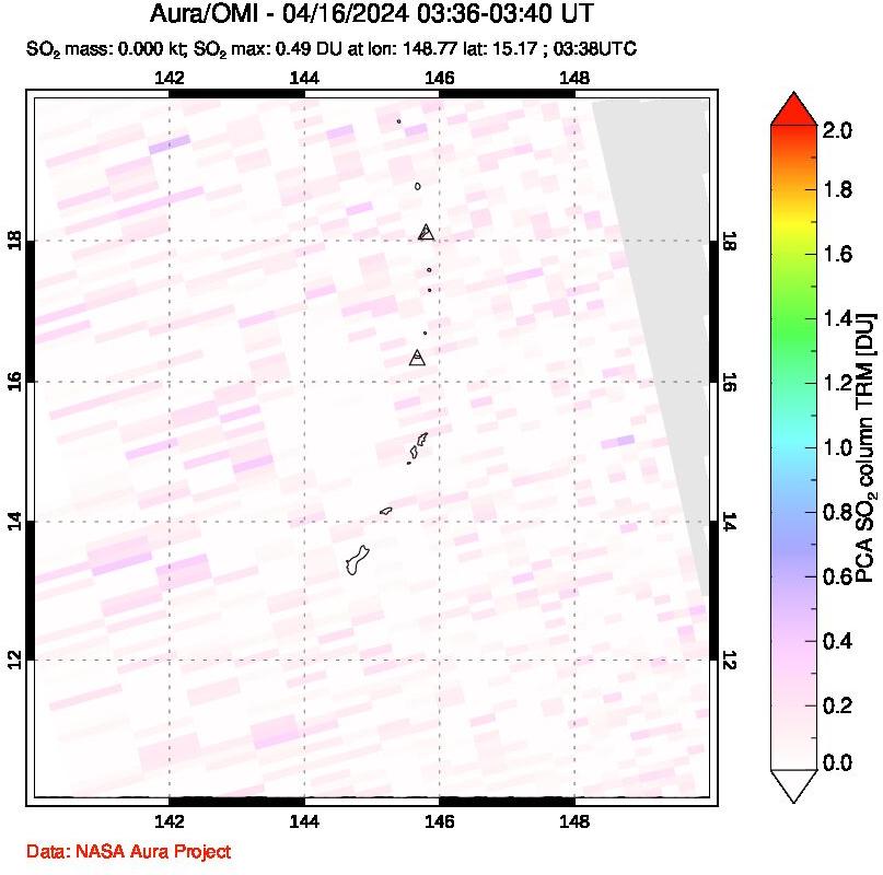 A sulfur dioxide image over Anatahan, Mariana Islands on Apr 16, 2024.