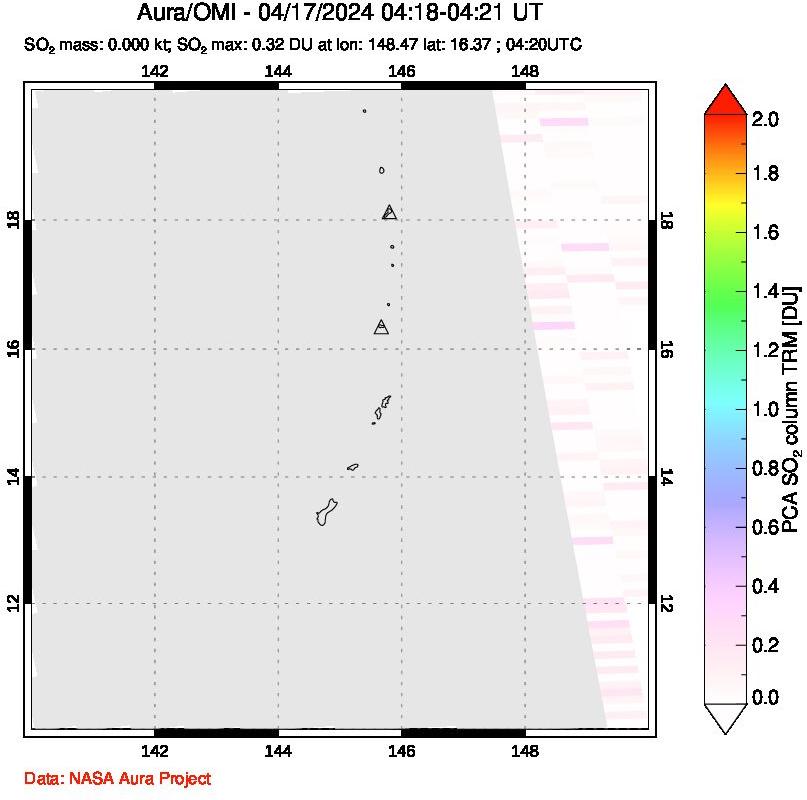 A sulfur dioxide image over Anatahan, Mariana Islands on Apr 17, 2024.