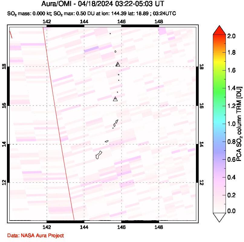 A sulfur dioxide image over Anatahan, Mariana Islands on Apr 18, 2024.