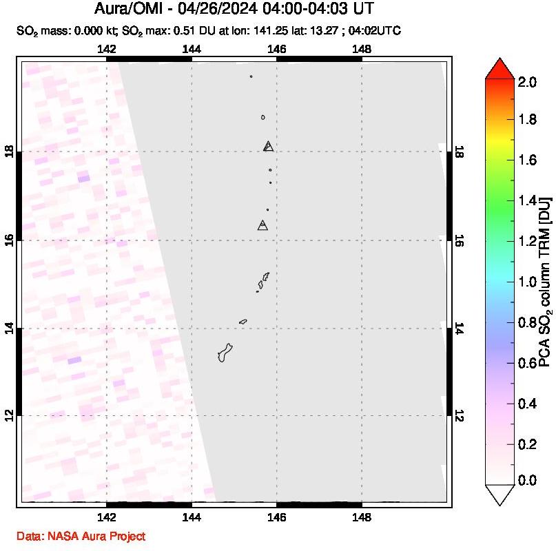 A sulfur dioxide image over Anatahan, Mariana Islands on Apr 26, 2024.