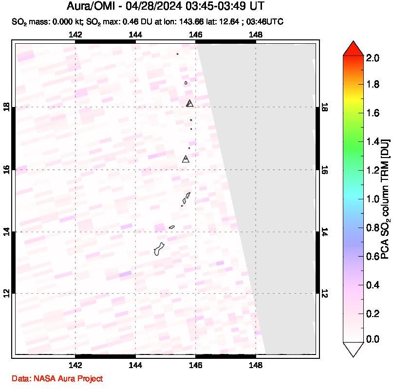 A sulfur dioxide image over Anatahan, Mariana Islands on Apr 28, 2024.