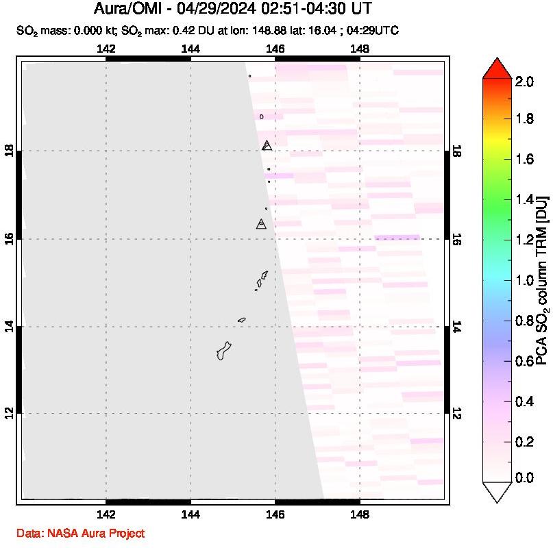 A sulfur dioxide image over Anatahan, Mariana Islands on Apr 29, 2024.