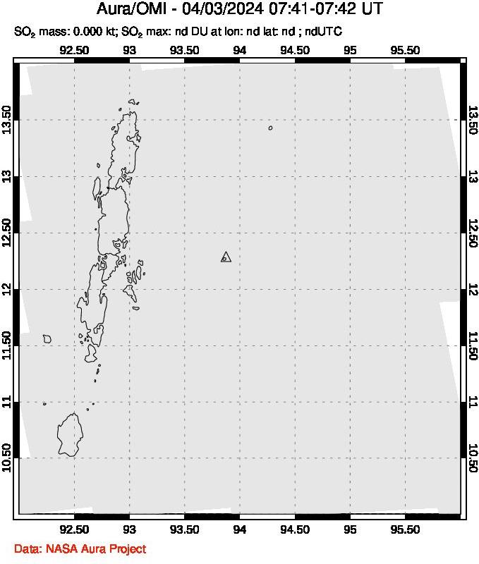 A sulfur dioxide image over Andaman Islands, Indian Ocean on Apr 03, 2024.