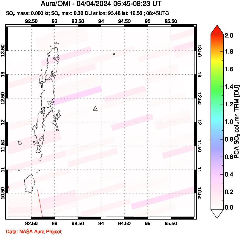 A sulfur dioxide image over Andaman Islands, Indian Ocean on Apr 04, 2024.