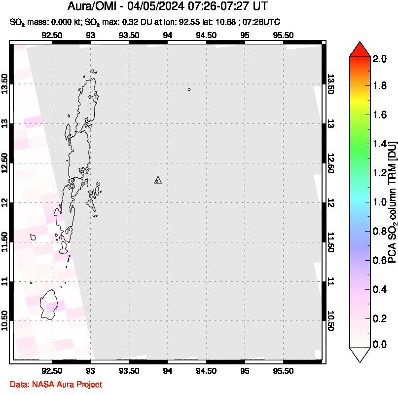 A sulfur dioxide image over Andaman Islands, Indian Ocean on Apr 05, 2024.