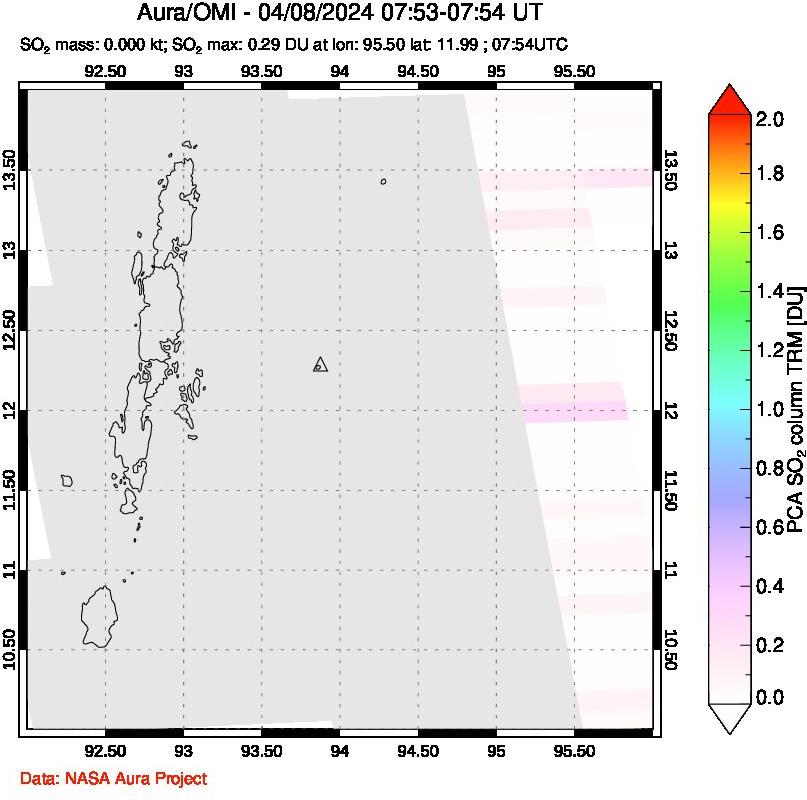 A sulfur dioxide image over Andaman Islands, Indian Ocean on Apr 08, 2024.