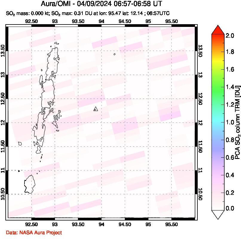 A sulfur dioxide image over Andaman Islands, Indian Ocean on Apr 09, 2024.