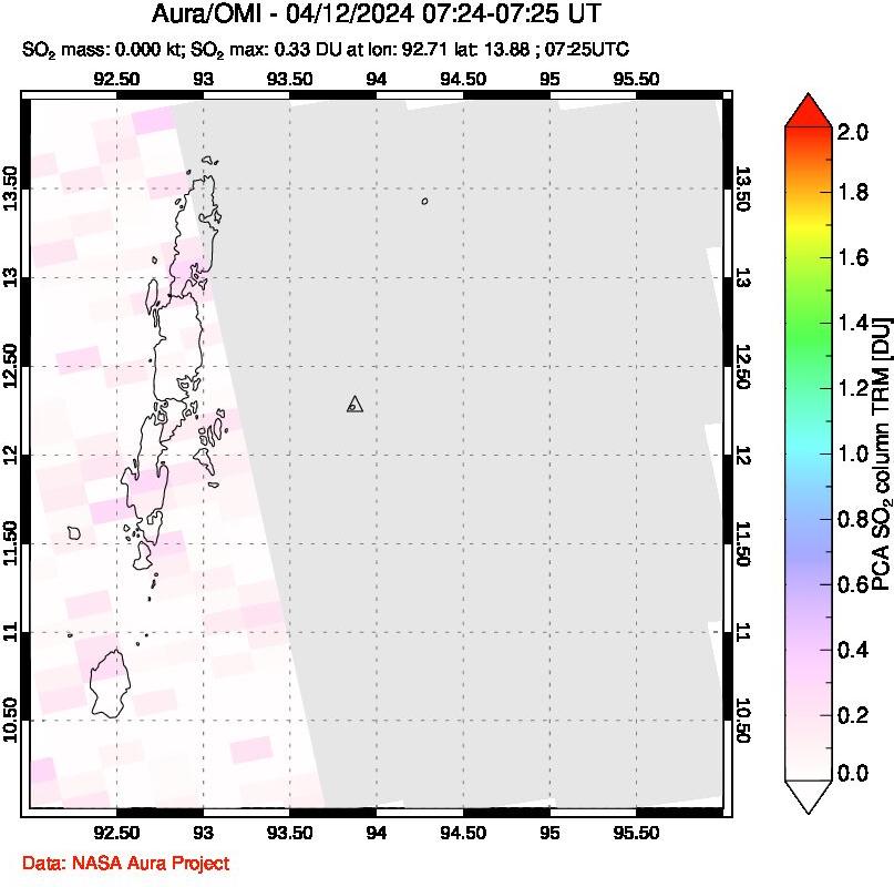 A sulfur dioxide image over Andaman Islands, Indian Ocean on Apr 12, 2024.