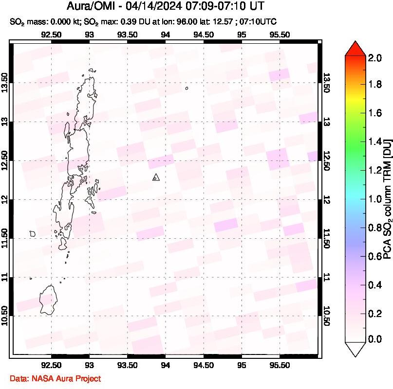 A sulfur dioxide image over Andaman Islands, Indian Ocean on Apr 14, 2024.