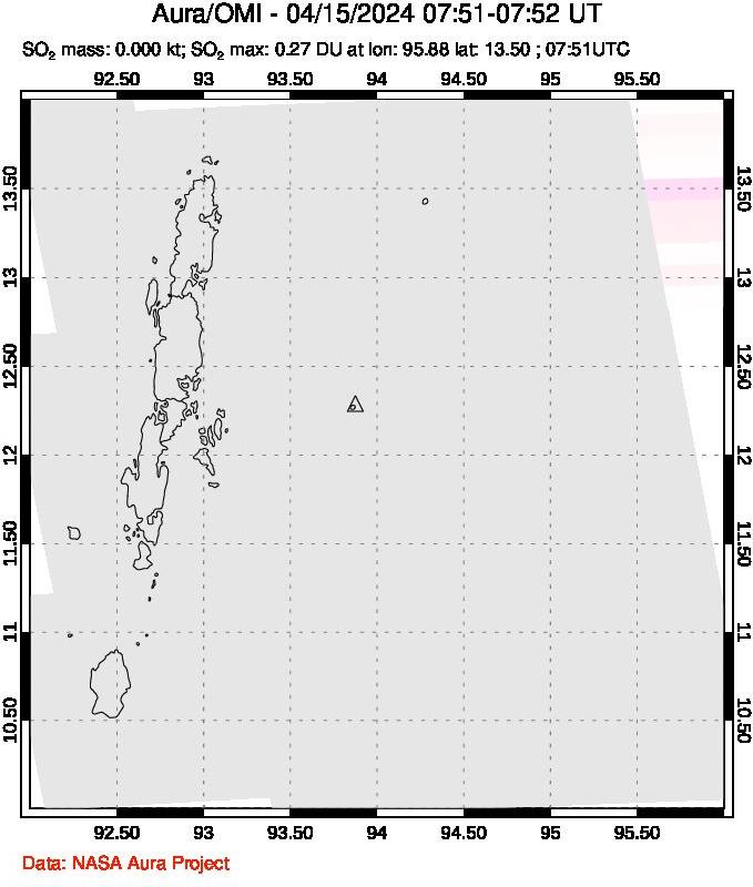 A sulfur dioxide image over Andaman Islands, Indian Ocean on Apr 15, 2024.