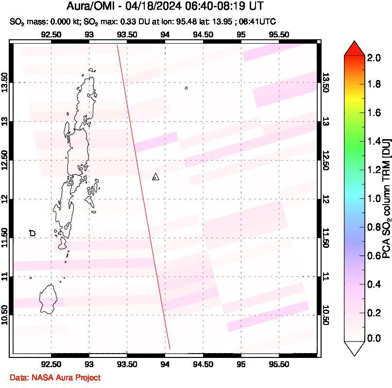 A sulfur dioxide image over Andaman Islands, Indian Ocean on Apr 18, 2024.