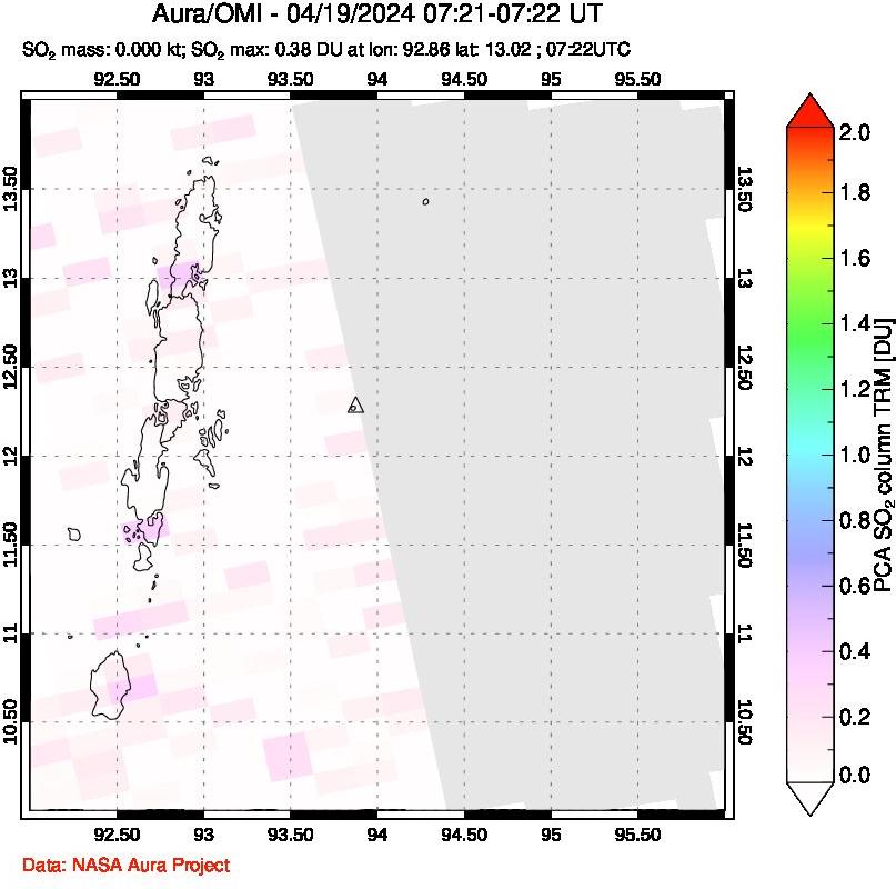 A sulfur dioxide image over Andaman Islands, Indian Ocean on Apr 19, 2024.