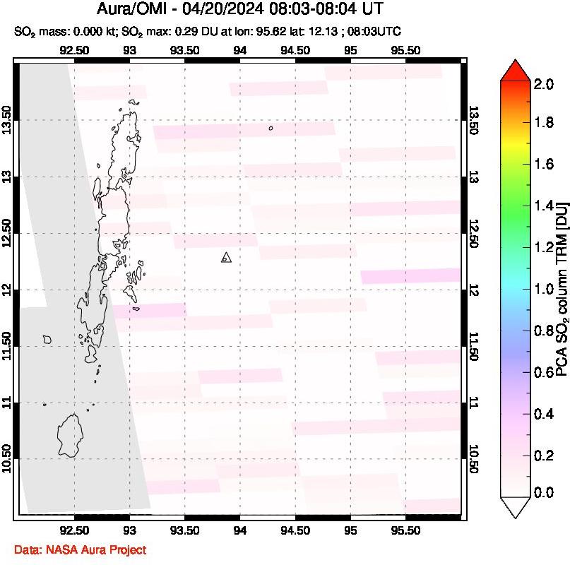 A sulfur dioxide image over Andaman Islands, Indian Ocean on Apr 20, 2024.