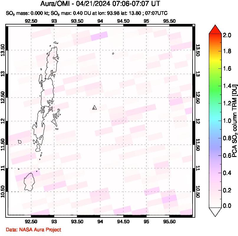 A sulfur dioxide image over Andaman Islands, Indian Ocean on Apr 21, 2024.