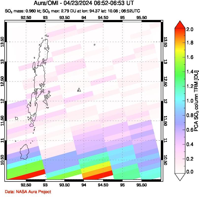 A sulfur dioxide image over Andaman Islands, Indian Ocean on Apr 23, 2024.