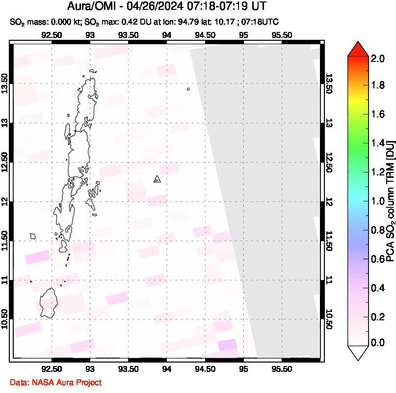 A sulfur dioxide image over Andaman Islands, Indian Ocean on Apr 26, 2024.