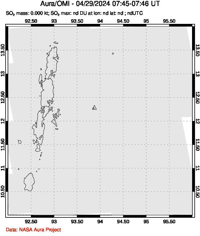 A sulfur dioxide image over Andaman Islands, Indian Ocean on Apr 29, 2024.