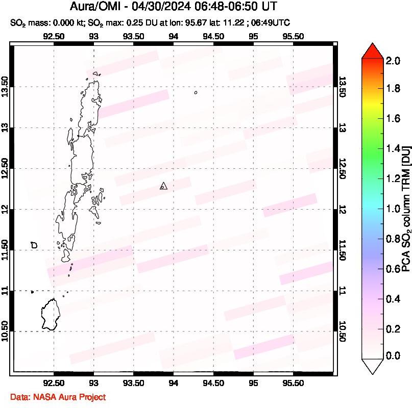 A sulfur dioxide image over Andaman Islands, Indian Ocean on Apr 30, 2024.