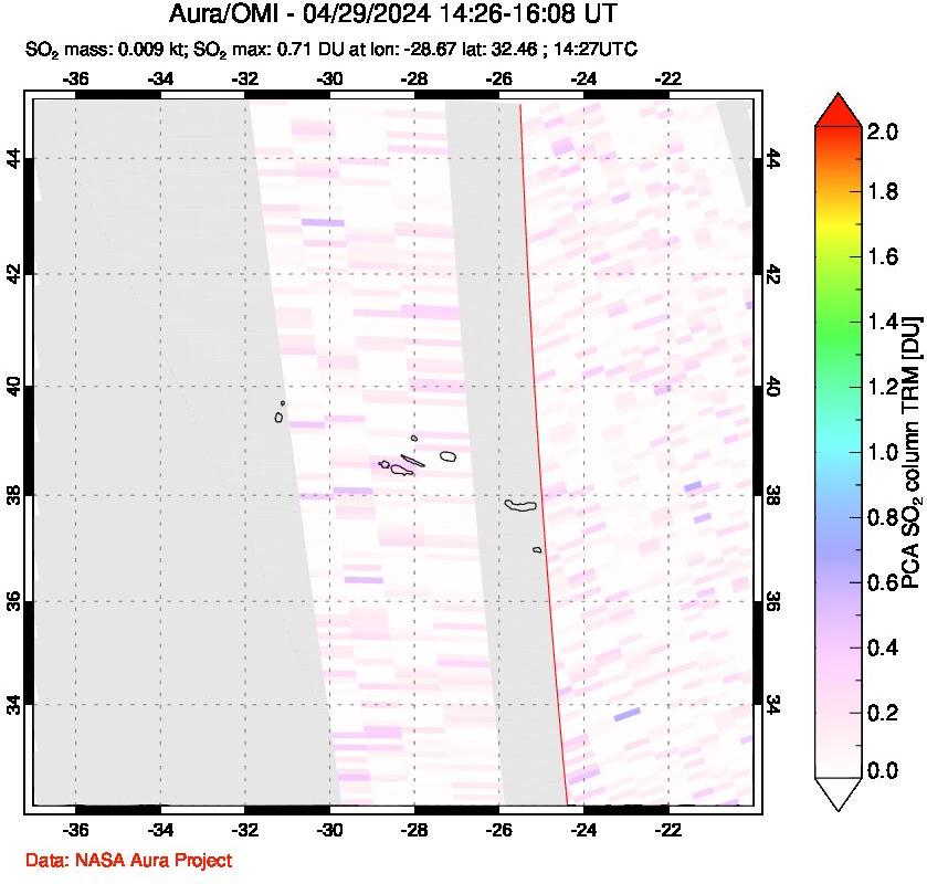 A sulfur dioxide image over Azore Islands, Portugal on Apr 29, 2024.