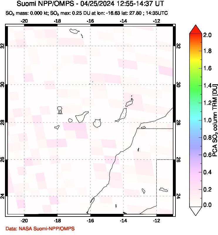 A sulfur dioxide image over Canary Islands on Apr 25, 2024.