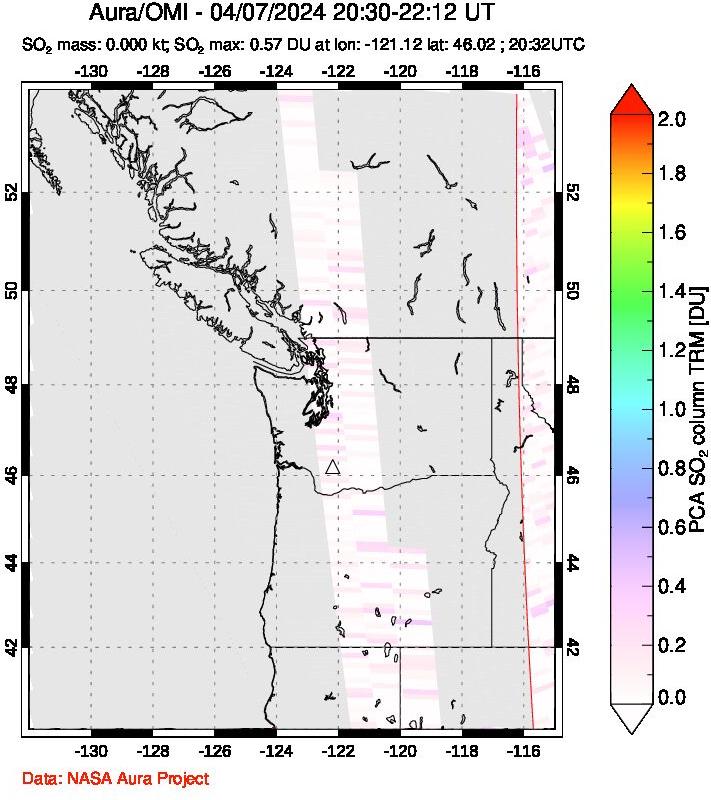 A sulfur dioxide image over Cascade Range, USA on Apr 07, 2024.