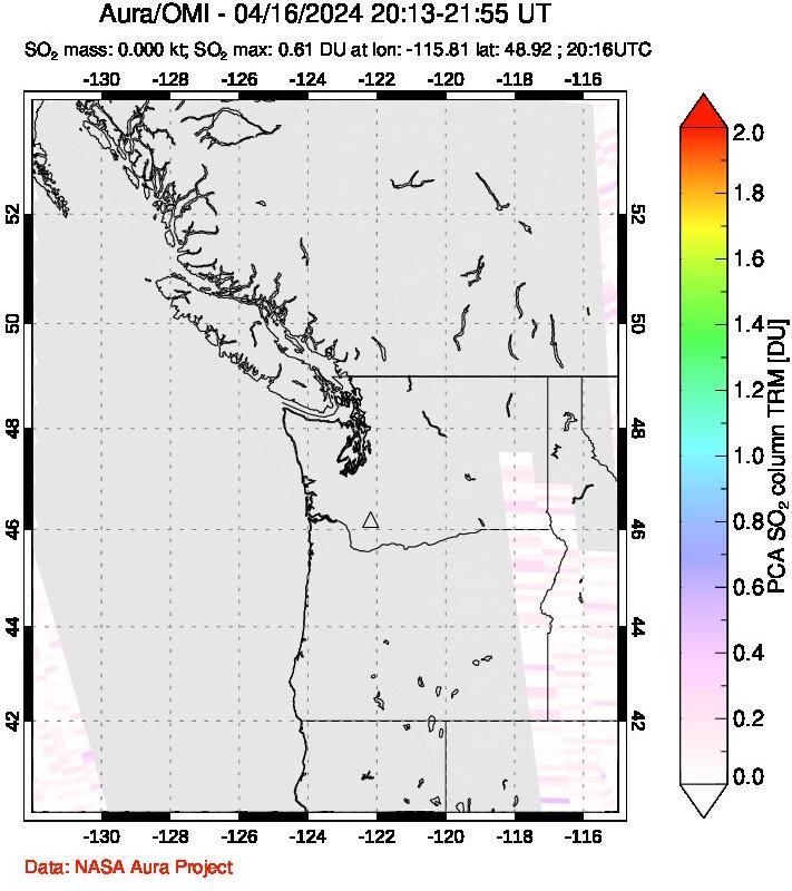 A sulfur dioxide image over Cascade Range, USA on Apr 16, 2024.