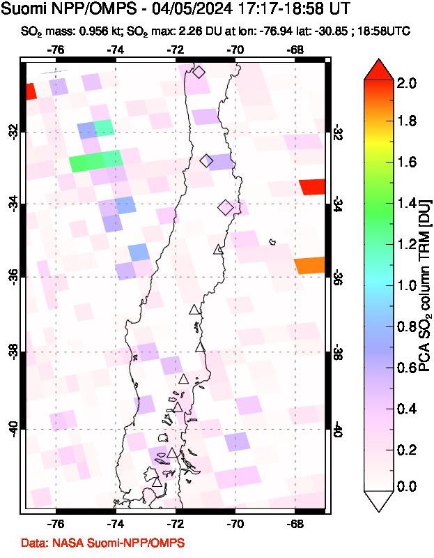 A sulfur dioxide image over Central Chile on Apr 05, 2024.