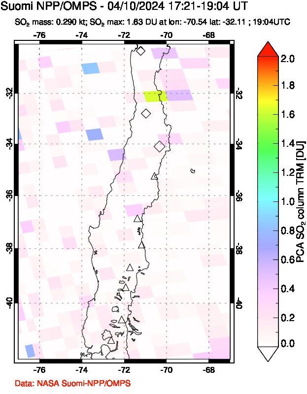 A sulfur dioxide image over Central Chile on Apr 10, 2024.