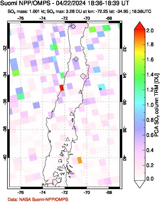 A sulfur dioxide image over Central Chile on Apr 22, 2024.