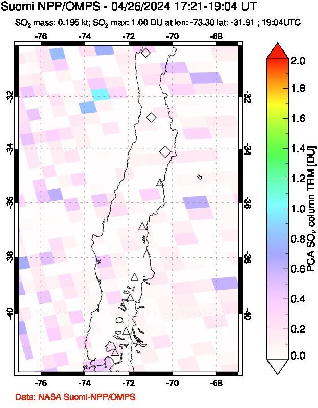 A sulfur dioxide image over Central Chile on Apr 26, 2024.