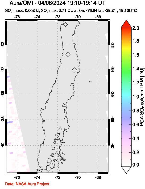 A sulfur dioxide image over Central Chile on Apr 08, 2024.