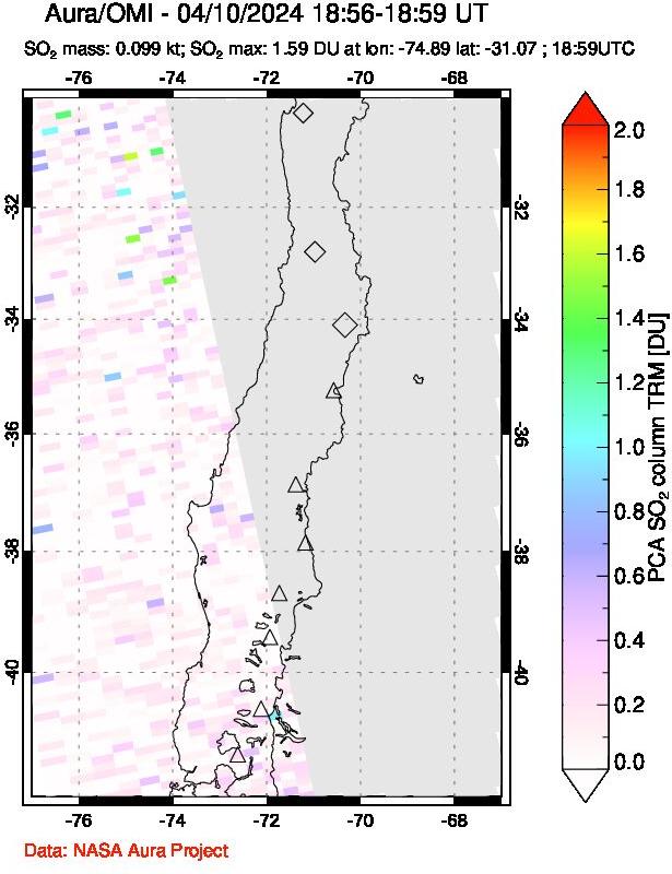 A sulfur dioxide image over Central Chile on Apr 10, 2024.