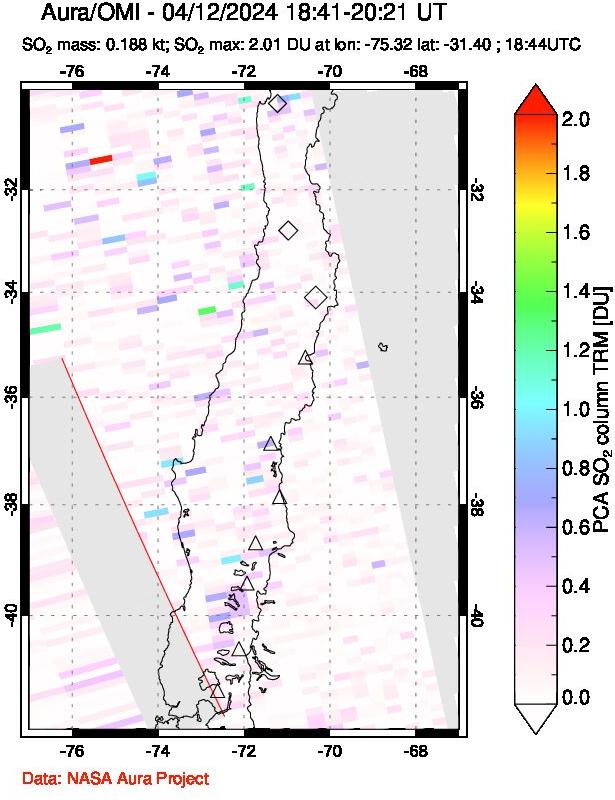 A sulfur dioxide image over Central Chile on Apr 12, 2024.