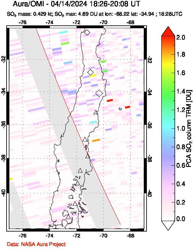 A sulfur dioxide image over Central Chile on Apr 14, 2024.