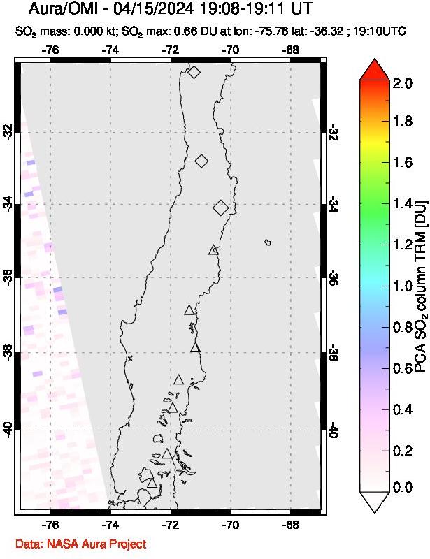 A sulfur dioxide image over Central Chile on Apr 15, 2024.