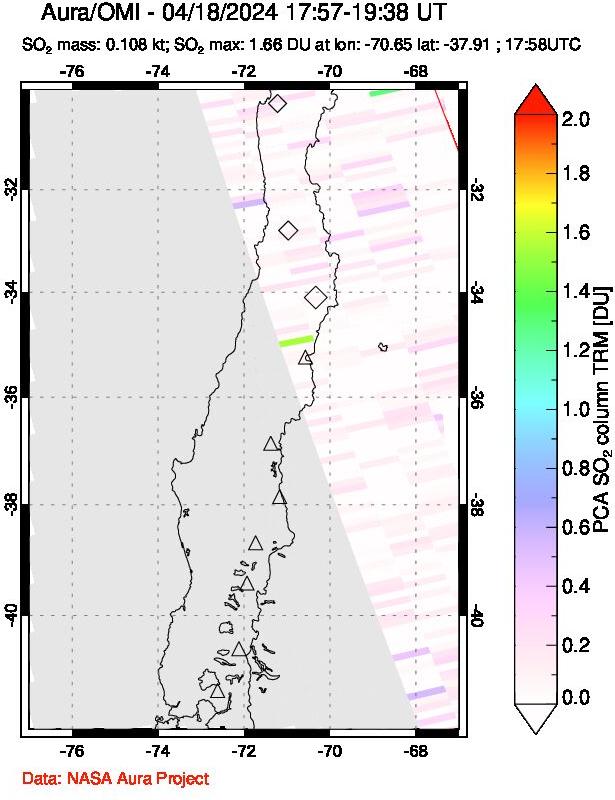 A sulfur dioxide image over Central Chile on Apr 18, 2024.