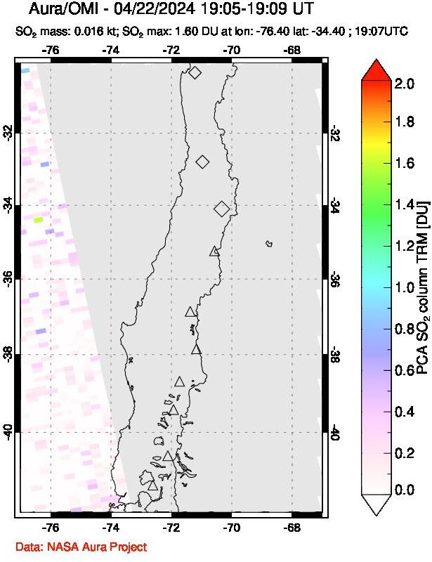 A sulfur dioxide image over Central Chile on Apr 22, 2024.