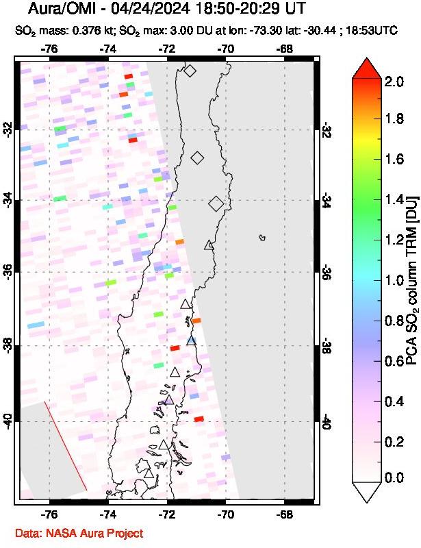 A sulfur dioxide image over Central Chile on Apr 24, 2024.