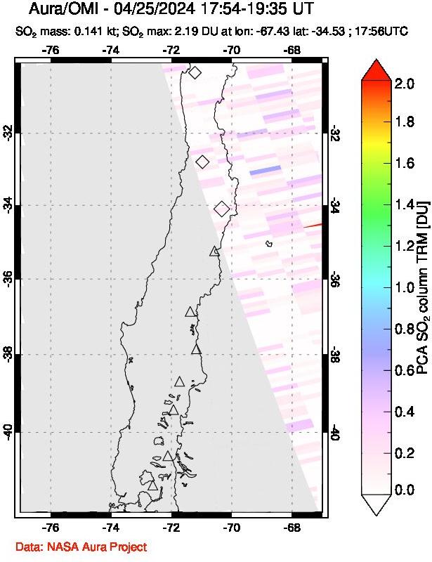 A sulfur dioxide image over Central Chile on Apr 25, 2024.