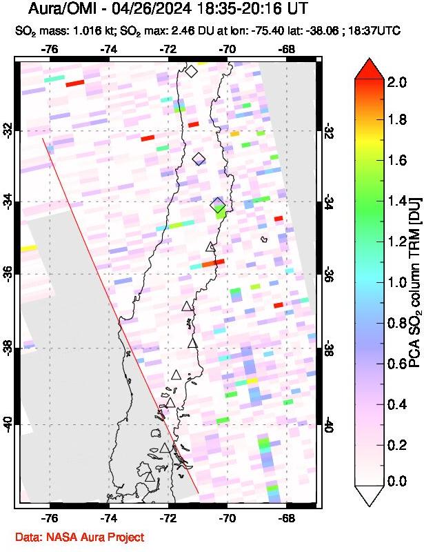 A sulfur dioxide image over Central Chile on Apr 26, 2024.