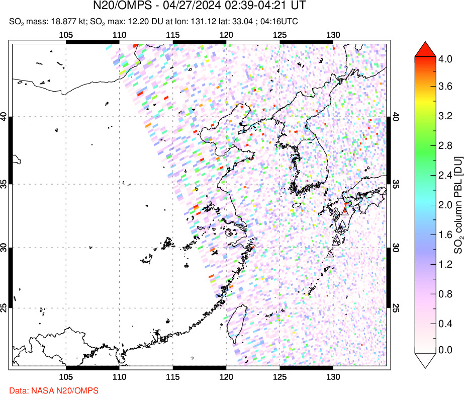 A sulfur dioxide image over Eastern China on Apr 27, 2024.